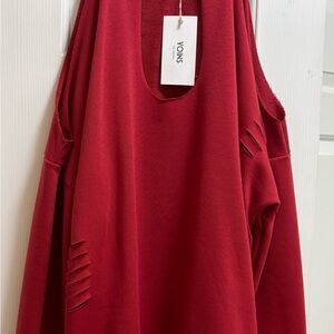 Red Distressed Cold Shoulder Top